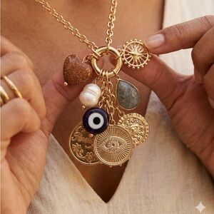 Persimmon Multi-Charm Statement Necklace NIB